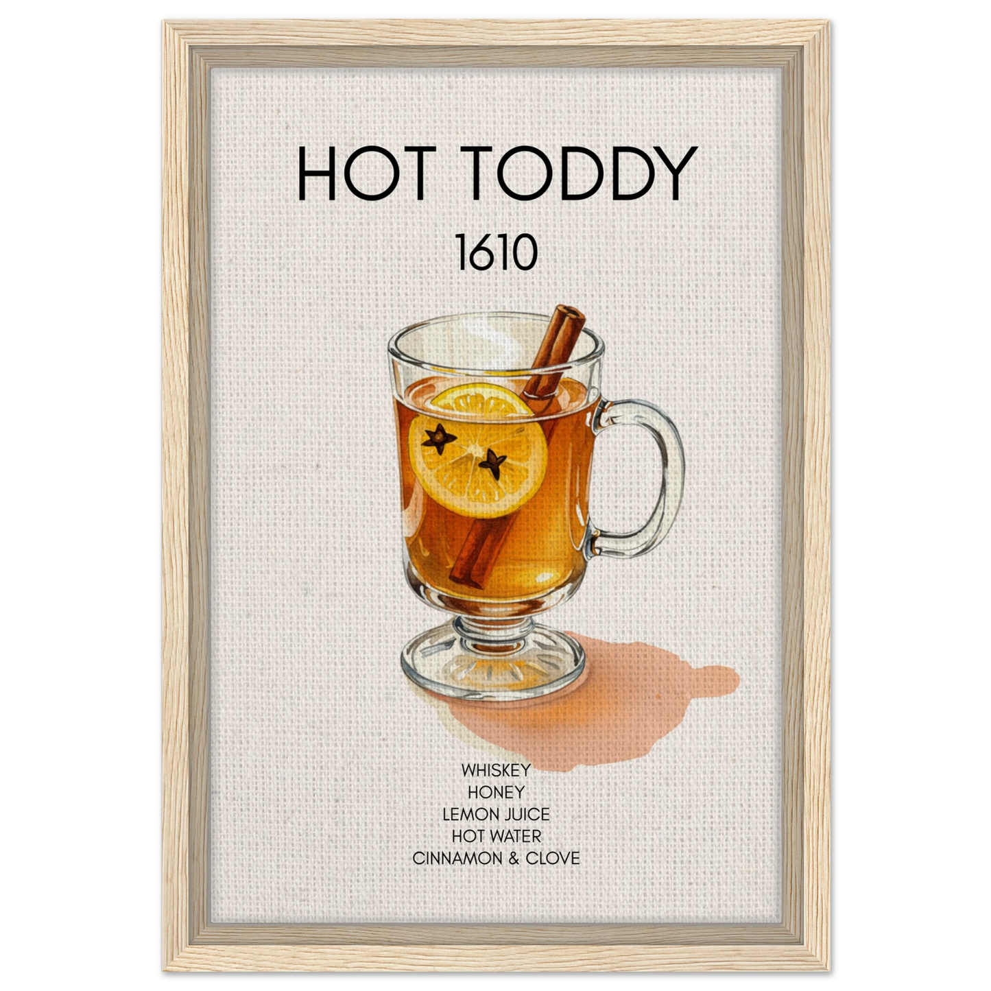 Hot Toddy Cocktail Bar Art Print Light Wood Frame 30x45 cm 12x18″ Framed Canvas