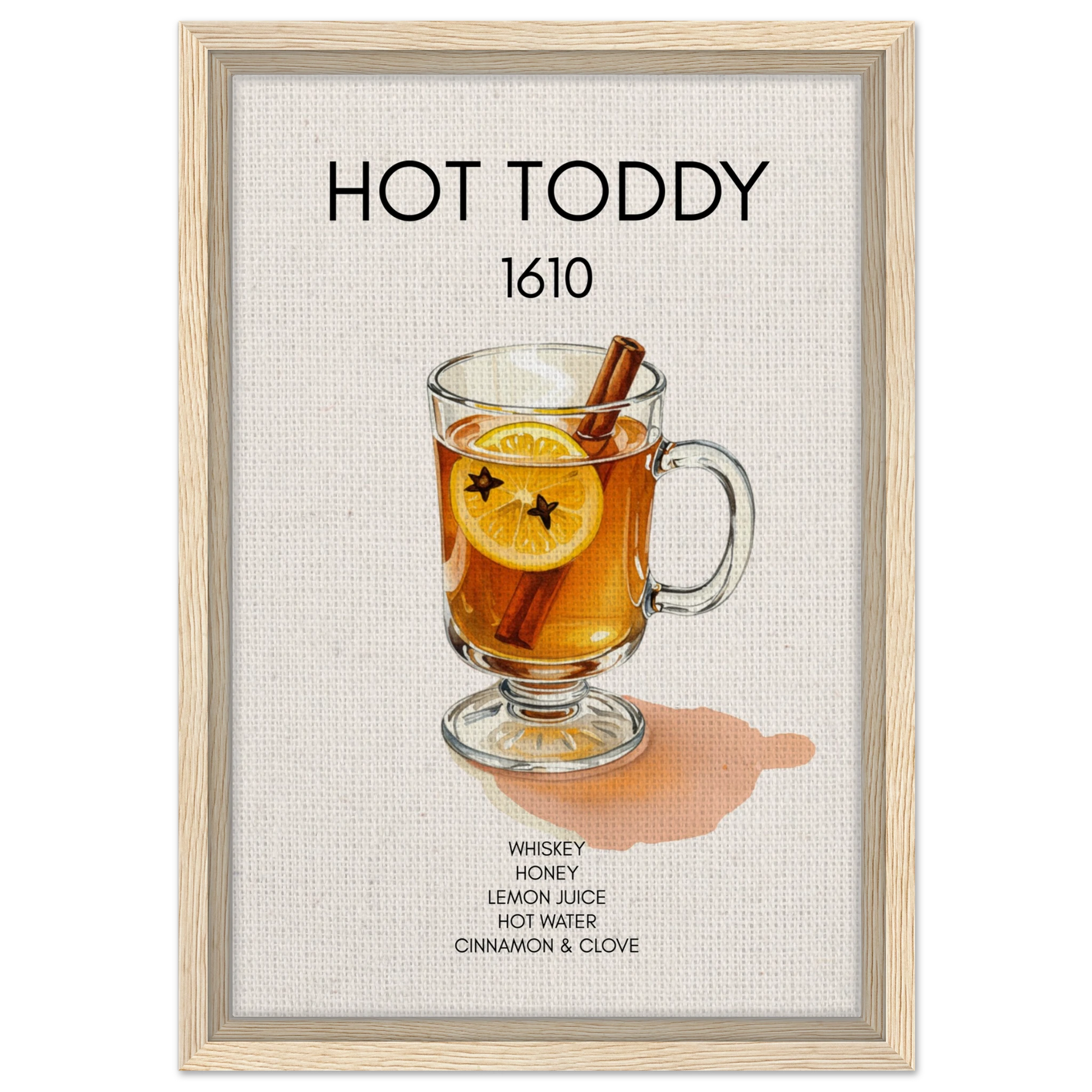 Hot Toddy Cocktail Bar Art Print Light Wood Frame 30x45 cm 12x18″ Framed Canvas