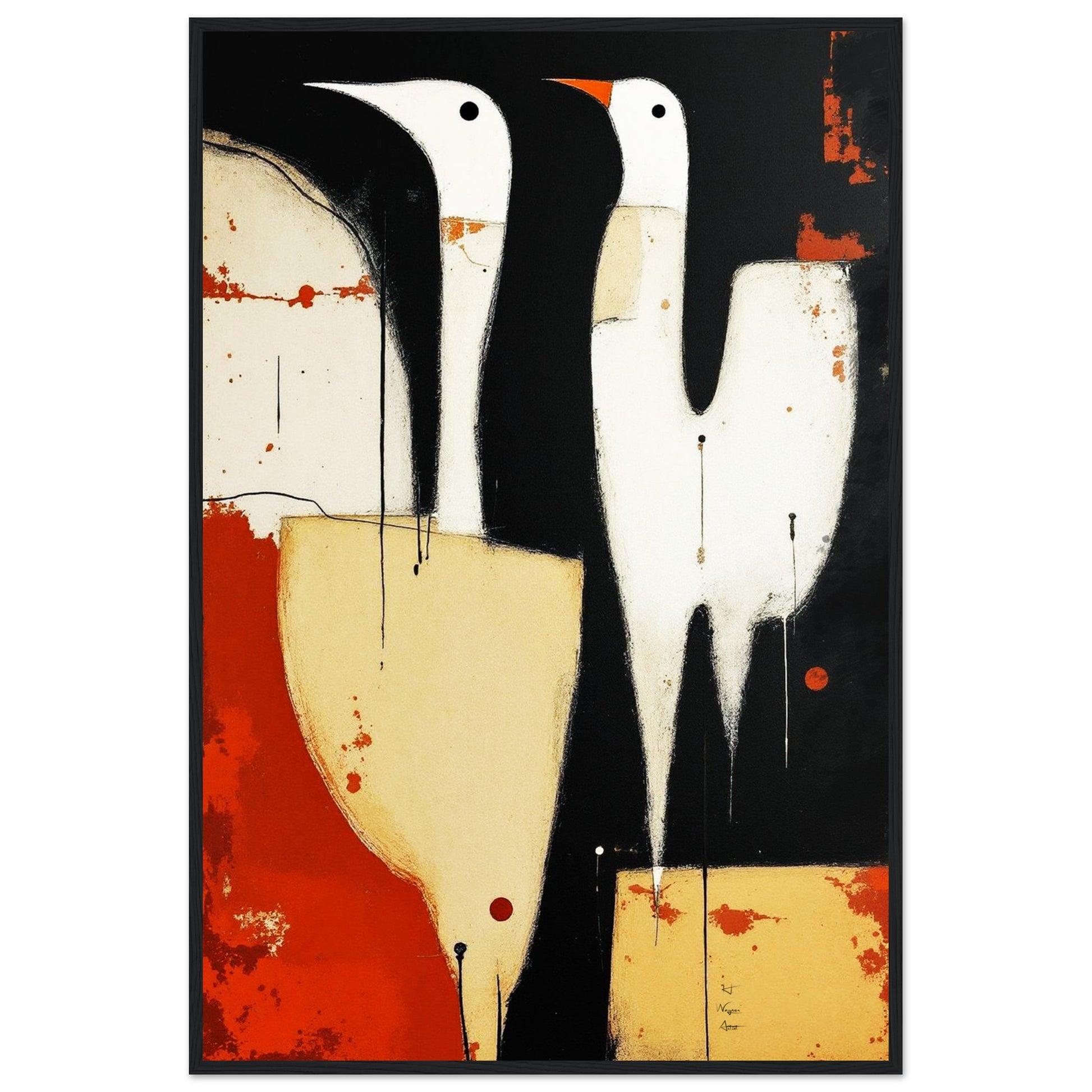 Abstract Neutral Goose Bird Art Print 60x90 cm 24x36″ Classic Matte Framed Poster Black frame