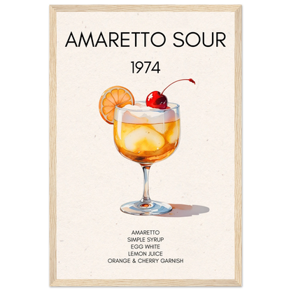 Amaretto Sour Cocktail Bar Art Print Light Wood Frame 30x45 cm 12x18″ Premium Matte Paper Wooden Framed Poster