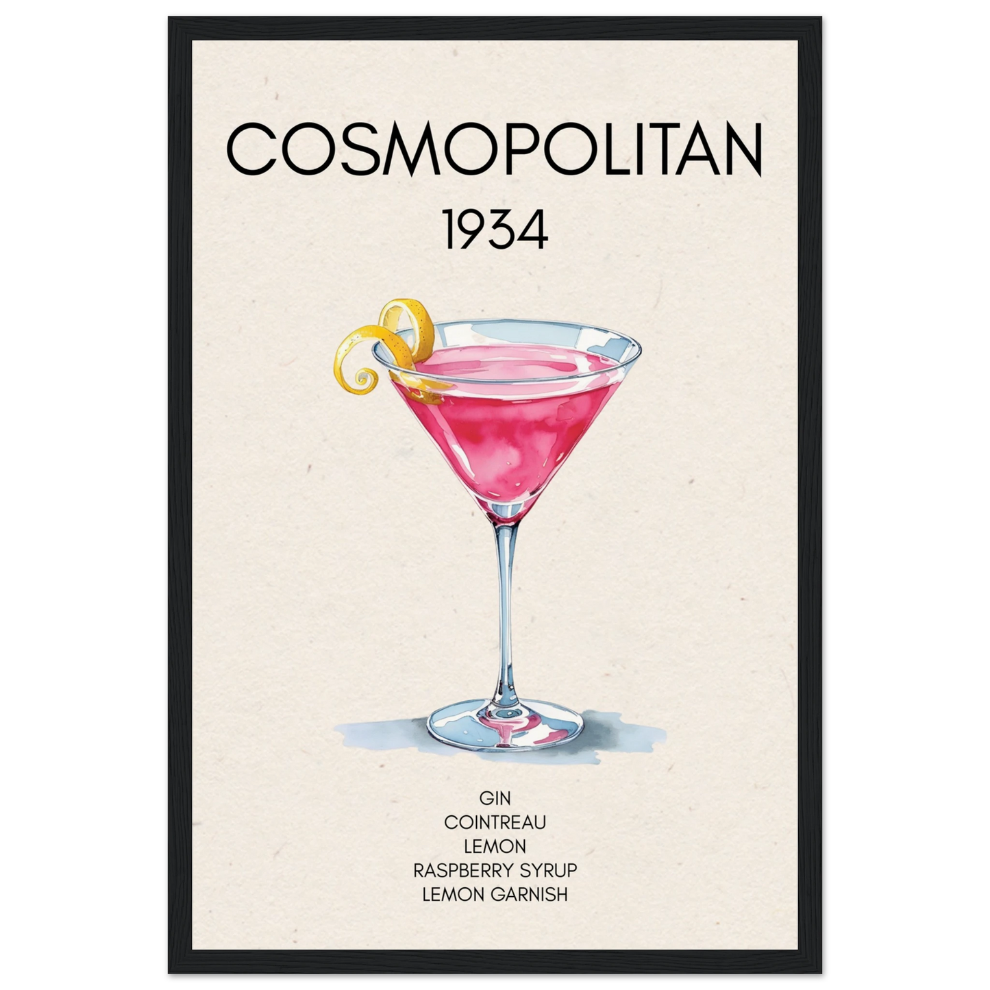 Cosmopolitan Cocktail Bar Poster Print Black Wood Frame 30x45 cm 12x18″ Museum-Quality Matte Paper Wooden Framed Poster
