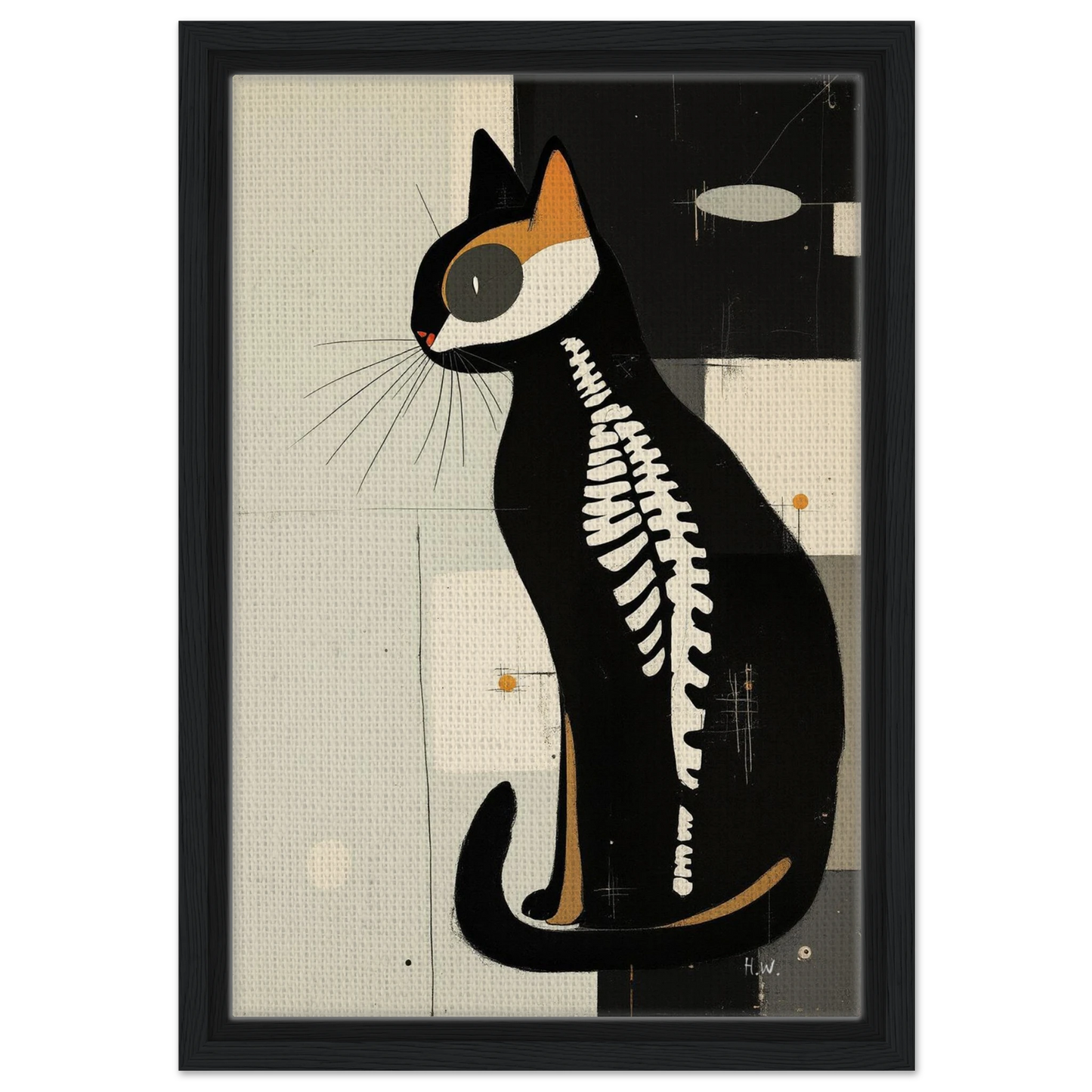Modern Cat Skeleton Abstract Art Poster Print Black Wood Frame 30x45 cm 12x18″ Framed Canvas