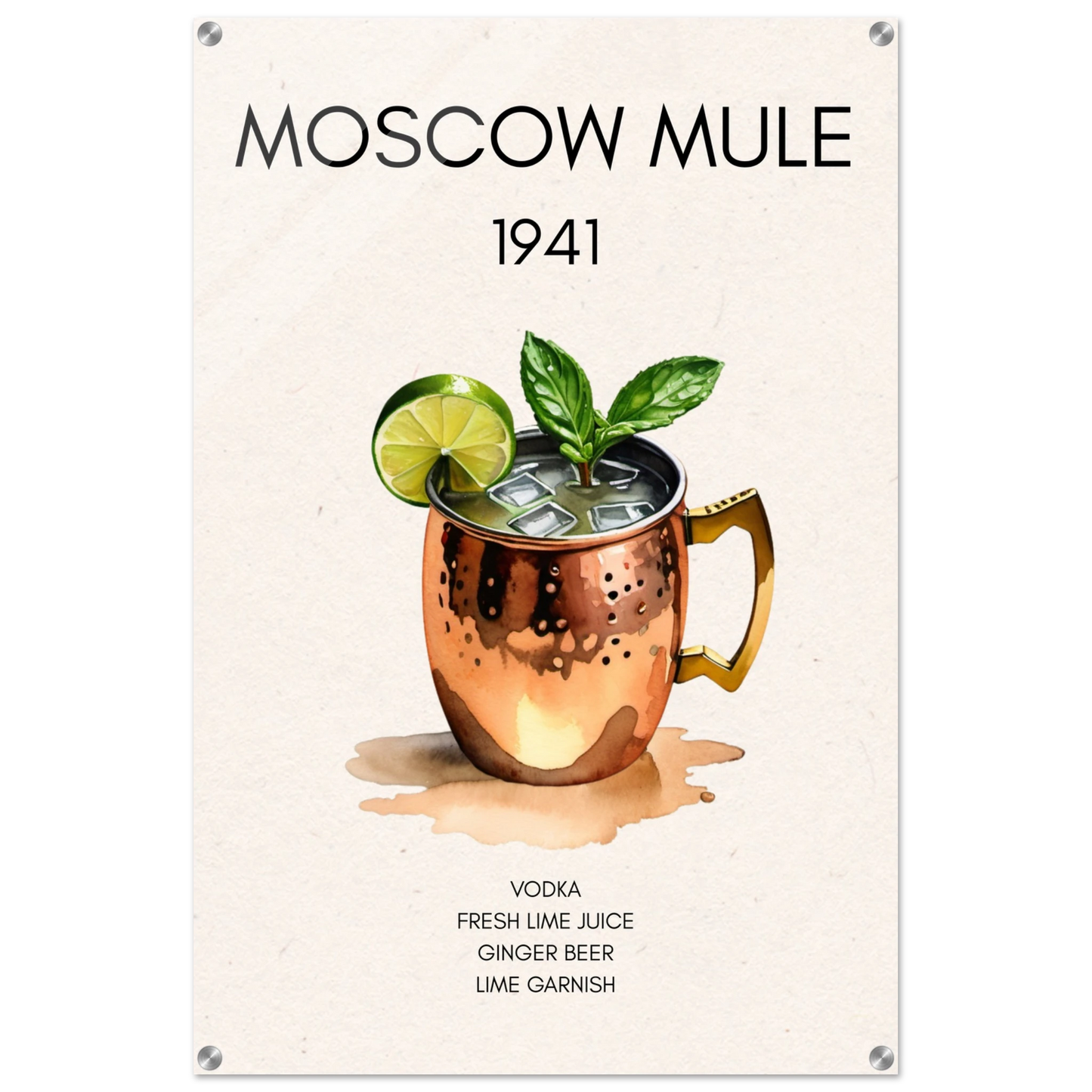 Moscow Mule Cocktail Bar Poster Print No Frame 60x90 cm 24x36″ Sleek Acrylic Print