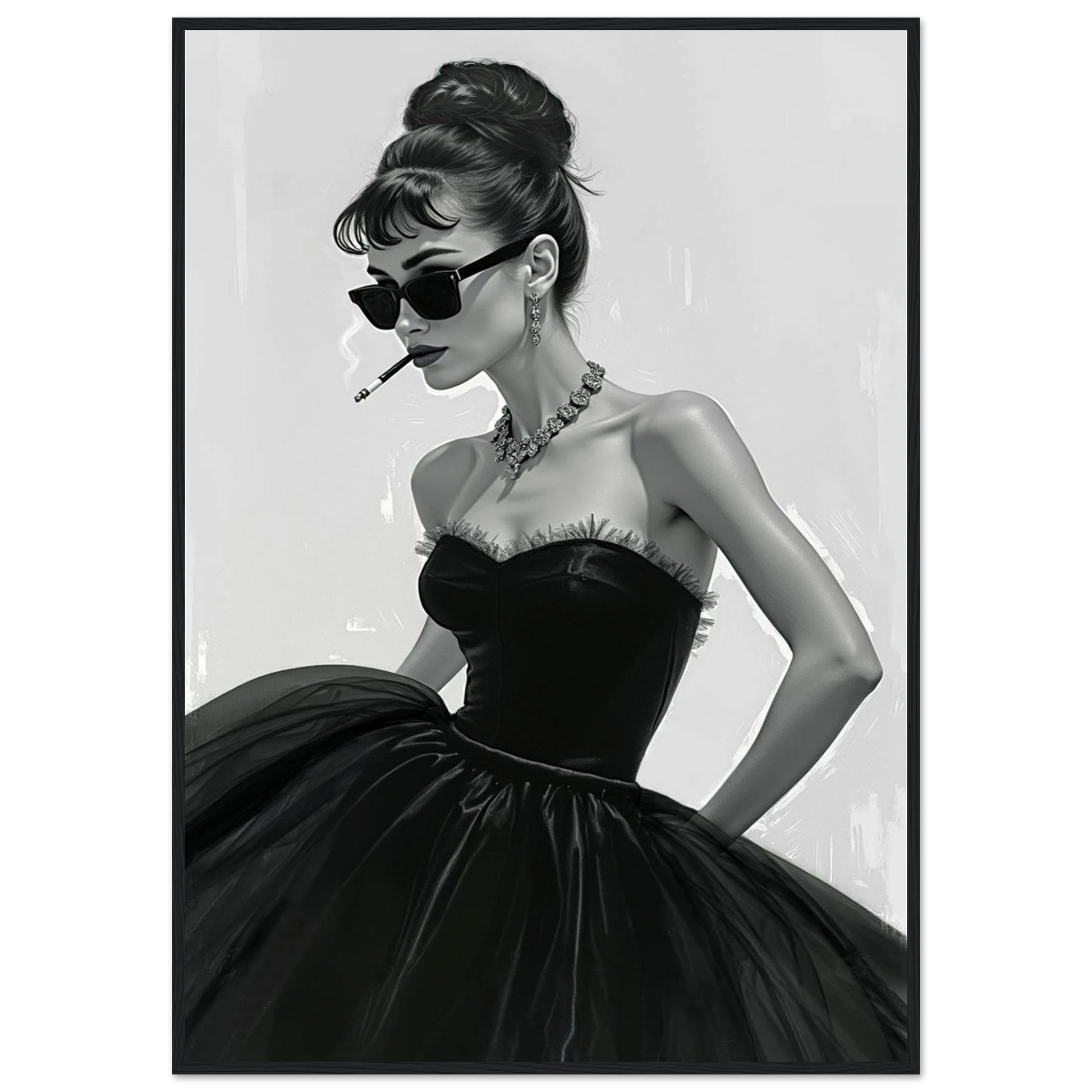 Audrey Hepburn Smoking Fashion Art Print Black Wood Frame 70x100 cm 28x40″ Classic Matte Paper Wooden Framed Poster