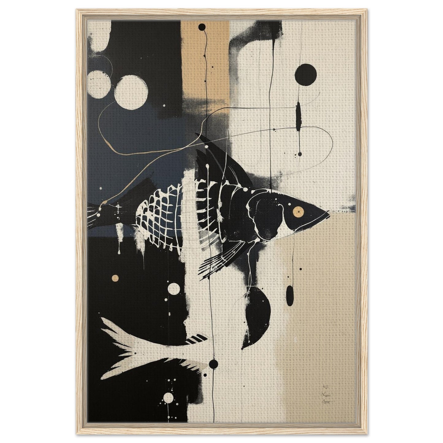 Abstract Fish Art Poster Print – Framed Modern Neutral Wall Décor Light Wood Frame 60x90 cm 24x36″ Framed Canvas