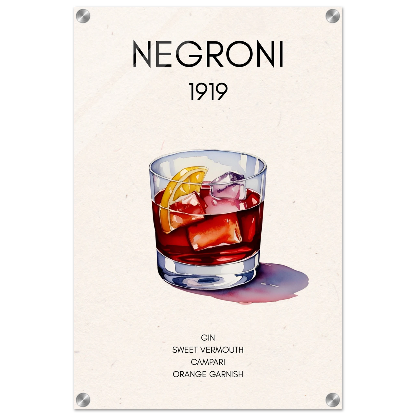 Negroni Cocktail Bar Poster Print No Frame 40x60 cm 16x24″ Sleek Acrylic Print