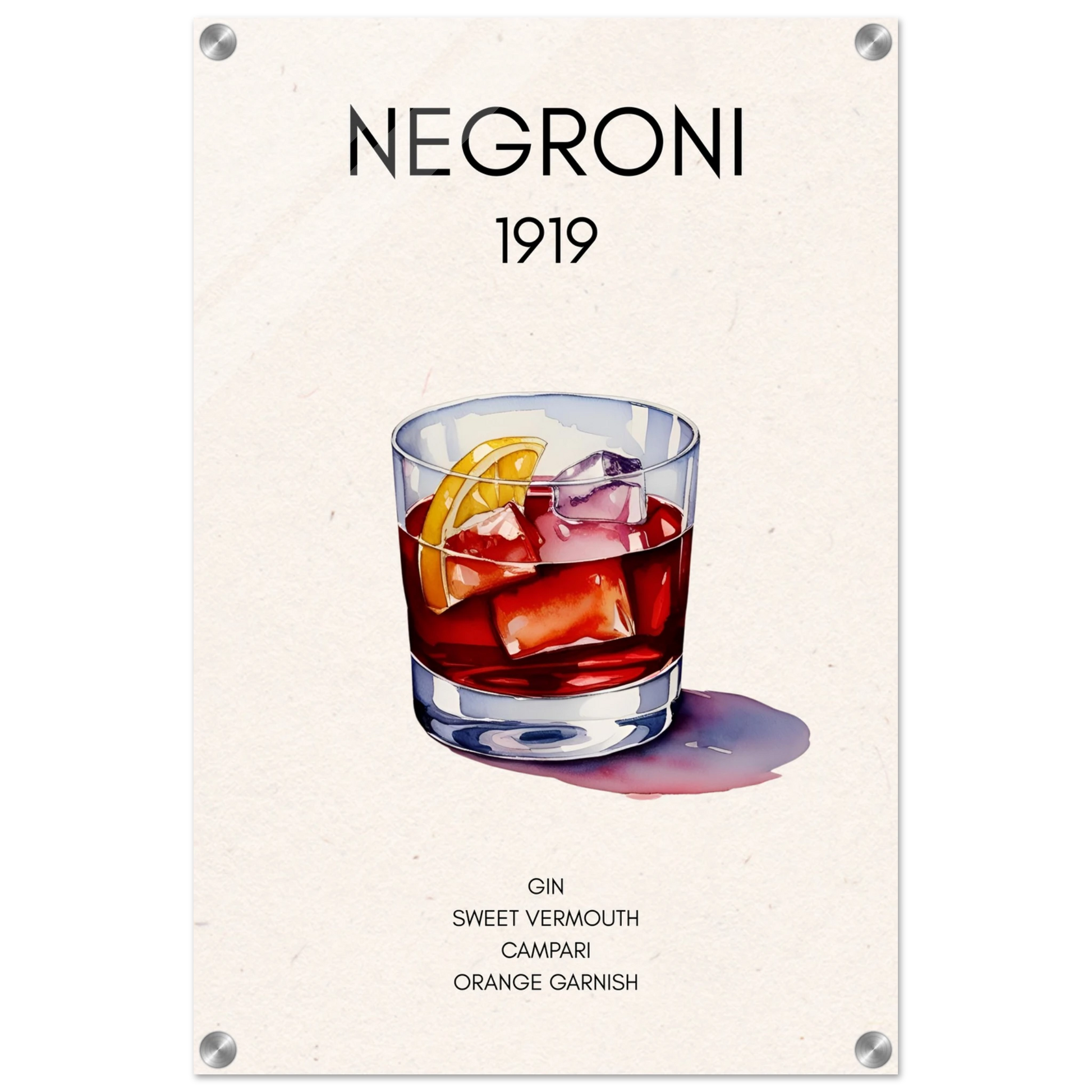 Negroni Cocktail Bar Art Print No Frame 40x60 cm 16x24″ Sleek Acrylic Print
