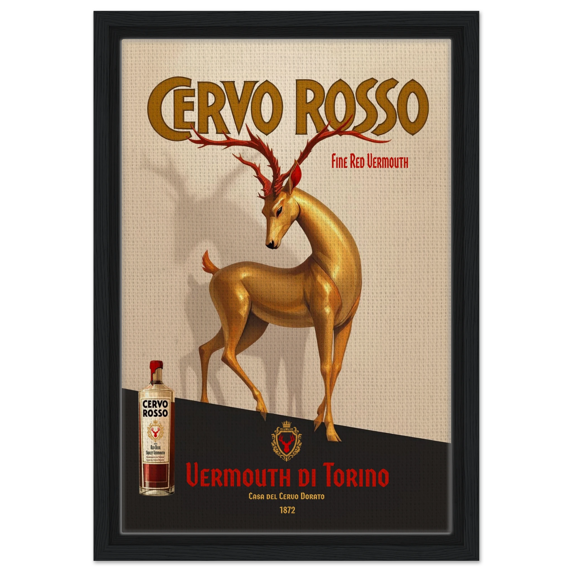 Art Deco Golden Deer Cocktail Bar Poster Print 30x45 cm 12x18″ Framed Canvas Black Wood Frame