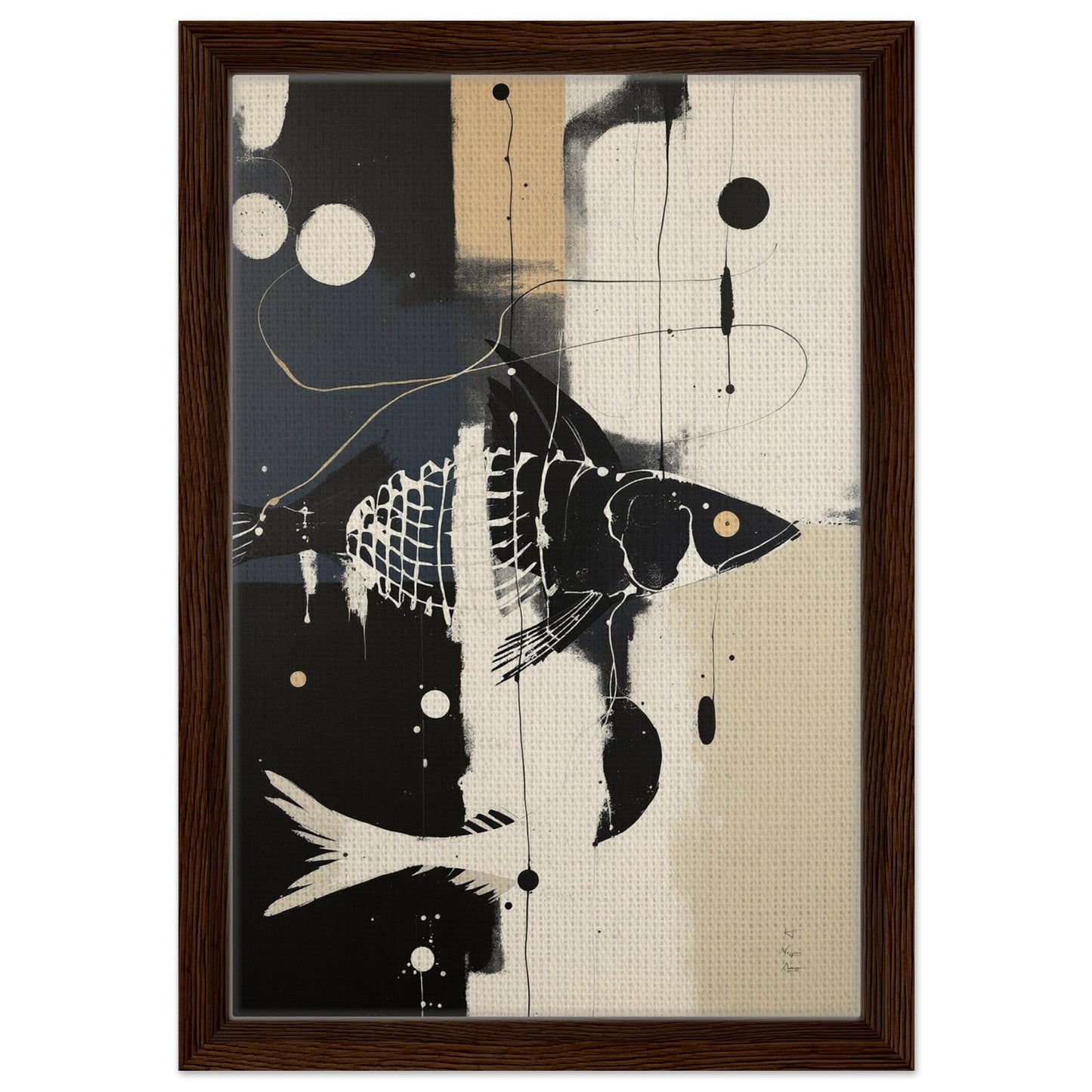 Abstract Fish Art Poster Print – Framed Modern Neutral Wall Décor Dark Brown Wood Frame 30x45 cm 12x18″ Framed Canvas