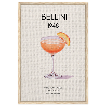 Italian Bellini Cocktail Bar Poster Print 60x90 cm 24x36″ Framed Canvas Light Wood Frame