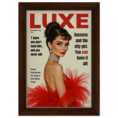 Audrey Hepburn Vintage Fashion Art Print Dark Brown Wood Frame 20x30 cm 8x12″ Framed Canvas