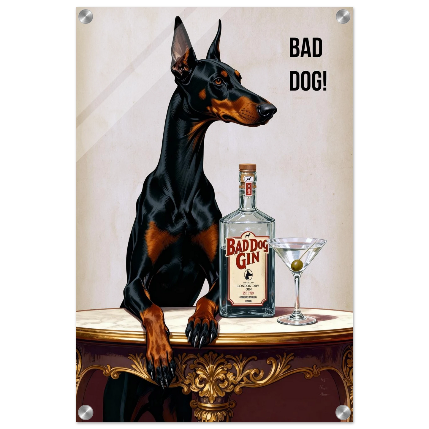 Bad Dog Gin Cocktail Bar Art Print 40x60 cm 16x24″ Sleek Acrylic Print No Frame