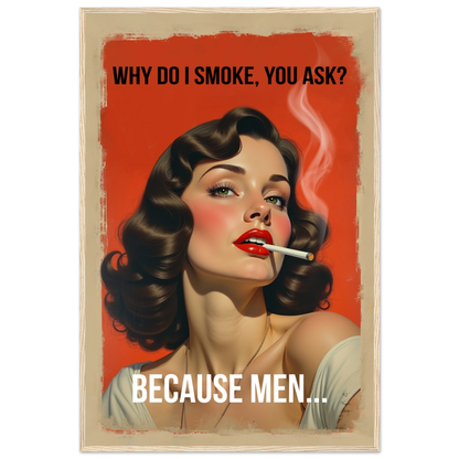 Retro Smoking Pin-Up Girl Art Print Light Wood Frame 60x90 cm 24x36″ Premium Matte Paper Wooden Framed Poster