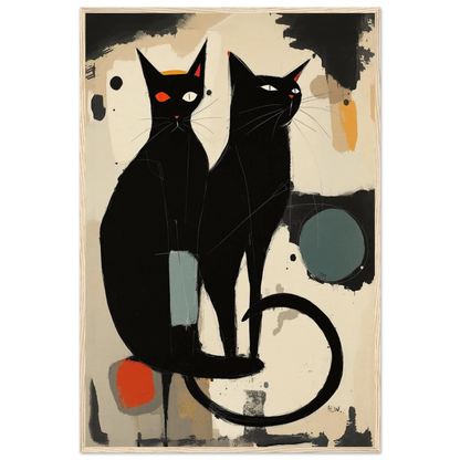 Abstract Crazy Cat Duo Art Print Light Wood Frame 60x90 cm 24x36″ Museum-Quality Matte Paper Wooden Framed Poster