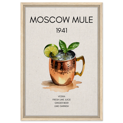 Moscow Mule Cocktail Bar Poster Print Light Wood Frame 40x60 cm 16x24″ Framed Canvas