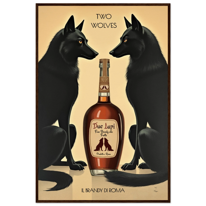 Two Wolves Italian Cocktail Bar Art Print 60x90 cm 24x36″ Museum-Quality Matte Paper Wooden Framed Poster Dark Brown Wood Frame