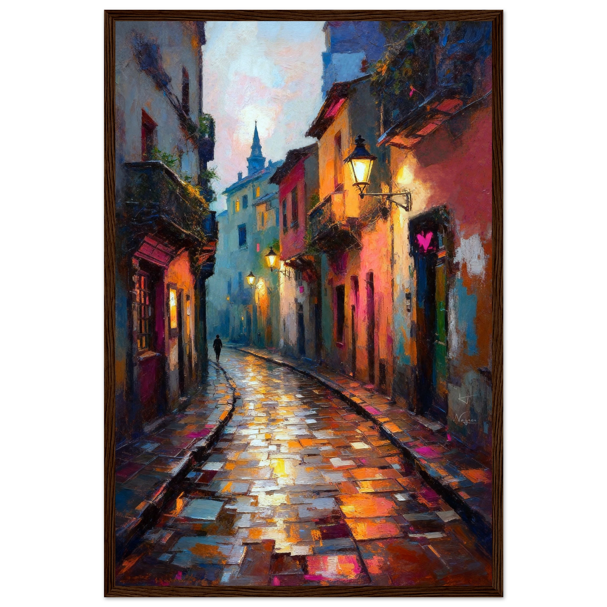 Old Europe Romantic Street Art Print 40x60 cm 16x24″ Premium Matte Framed Poster Dark Brown Wood