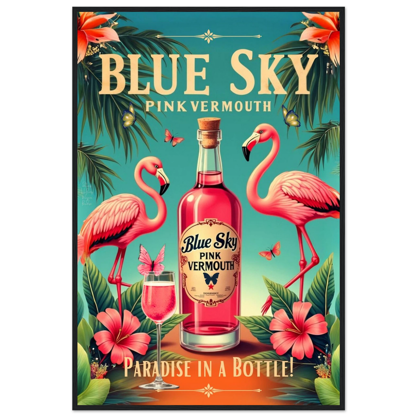 Vintage Pink Flamingo Tiki Bar Art Print 40x60 cm 16x24″ Gallery Wrapped Canvas No Frame