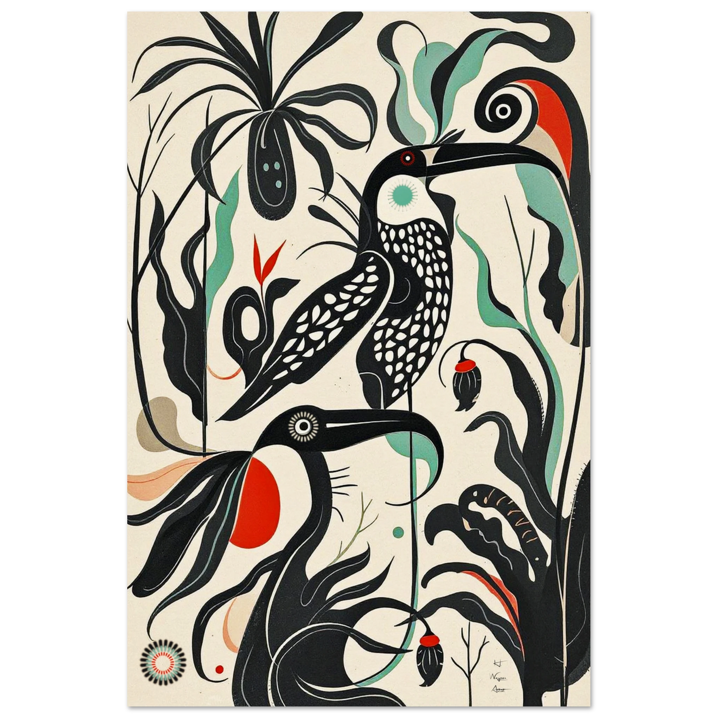 Mid-Century Modern Tropical Bird Art Print No Frame 30x45 cm 12x18″ Museum-Quality Matte Paper Poster