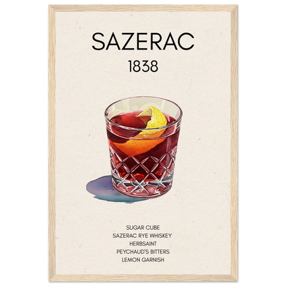 Sazerac Cocktail Bar Art Print Light Wood Frame 30x45 cm 12x18″ Museum-Quality Matte Paper Wooden Framed Poster