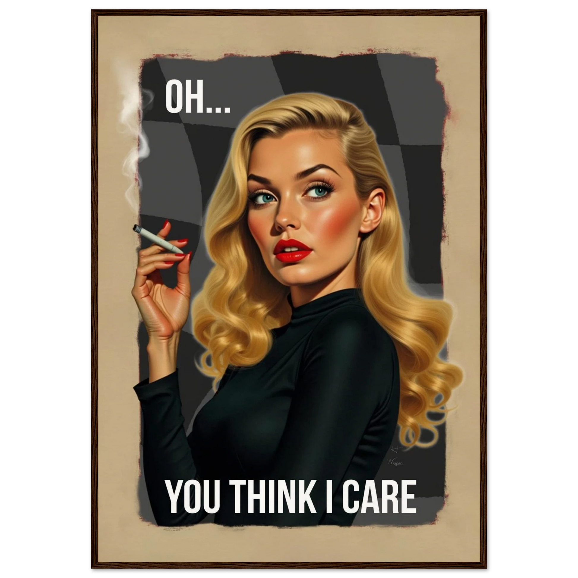 Retro Blonde Bombshell 1960s Funny Quote Art Print Dark Brown Wood Frame 70x100 cm 28x40″ Museum-Quality Matte Paper Wooden Framed Poster