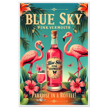 Vintage Pink Flamingo Tiki Bar Art Print 60x90 cm 24x36″ Premium Matte Paper Wooden Framed Poster White Wood Frame