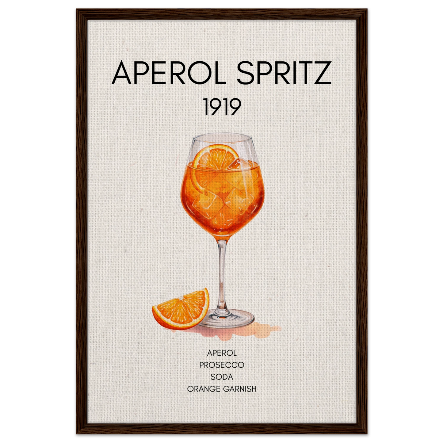 Aperol Spritz Cocktail Bar Poster Print Dark Brown Wood Frame 60x90 cm 24x36″ Framed Canvas