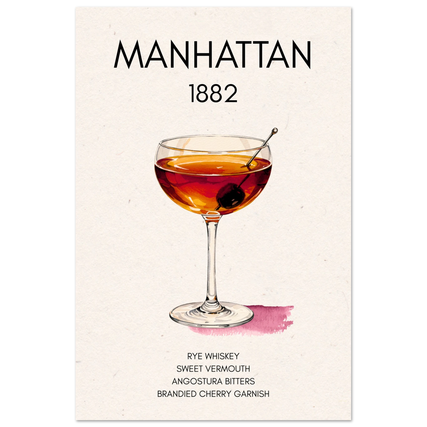 Classic Manhattan Cocktail Bar Art Poster Print No Frame 40x60 cm 16x24″ Classic Matte Paper Poster