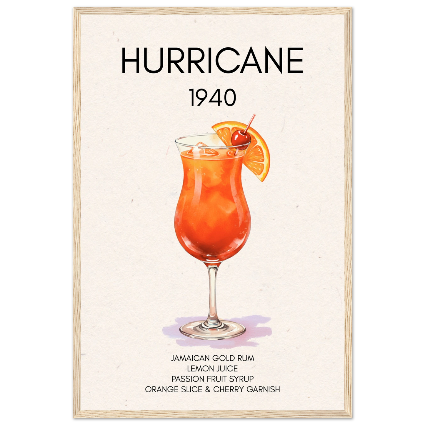 Hurricane Cocktail Bar Poster Print Light Wood Frame 40x60 cm 16x24″ Premium Matte Paper Wooden Framed Poster