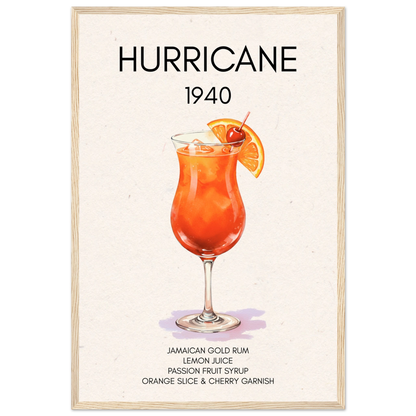 Hurricane Cocktail Bar Art Print Light Wood Frame 40x60 cm 16x24″ Premium Matte Paper Wooden Framed Poster