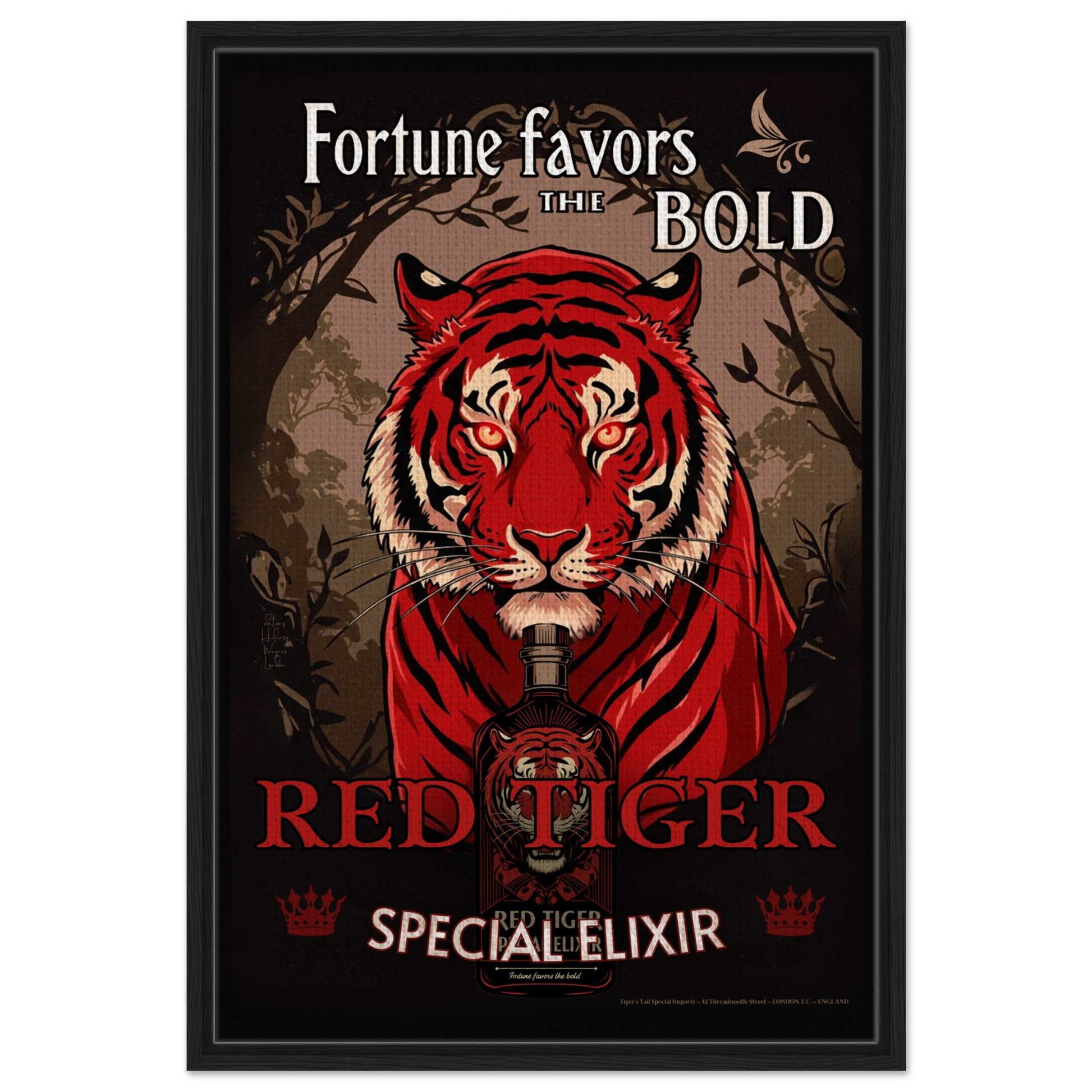 Tiger Cocktail Bar Art Poster Print 60x90 cm 24x36″ Framed Canvas Black Wood Frame
