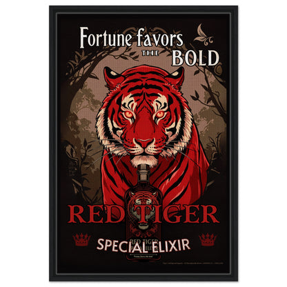 Tiger Cocktail Bar Art Poster Print 60x90 cm 24x36″ Framed Canvas Black Wood Frame