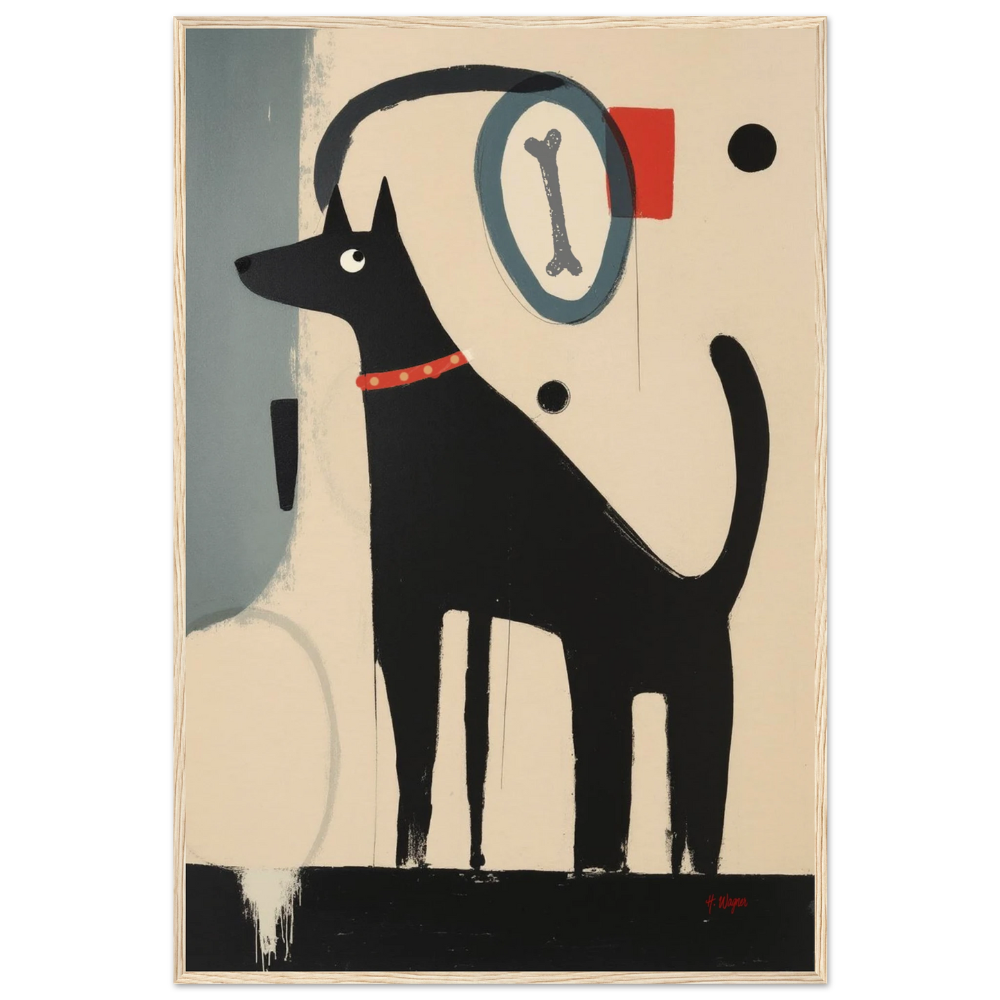 Quirky Modern Dog Art Print 60x90 cm 24x36″ Museum-Quality Matte Paper Wooden Framed Poster Light Wood Frame