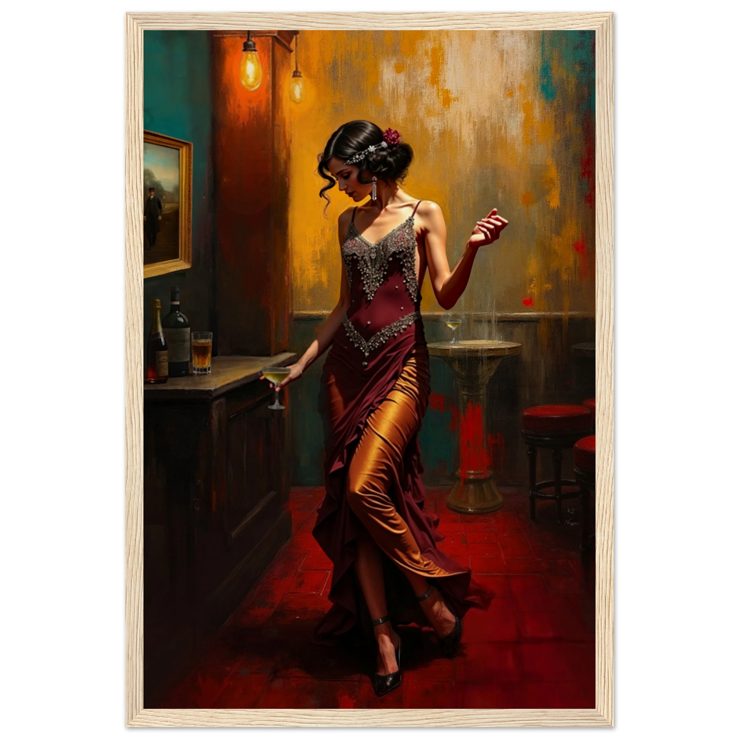 Speakeasy Flapper Art Prohibition Poster Print Light Wood Frame 30x45 cm 12x18″ Museum-Quality Matte Paper Wooden Framed Poster