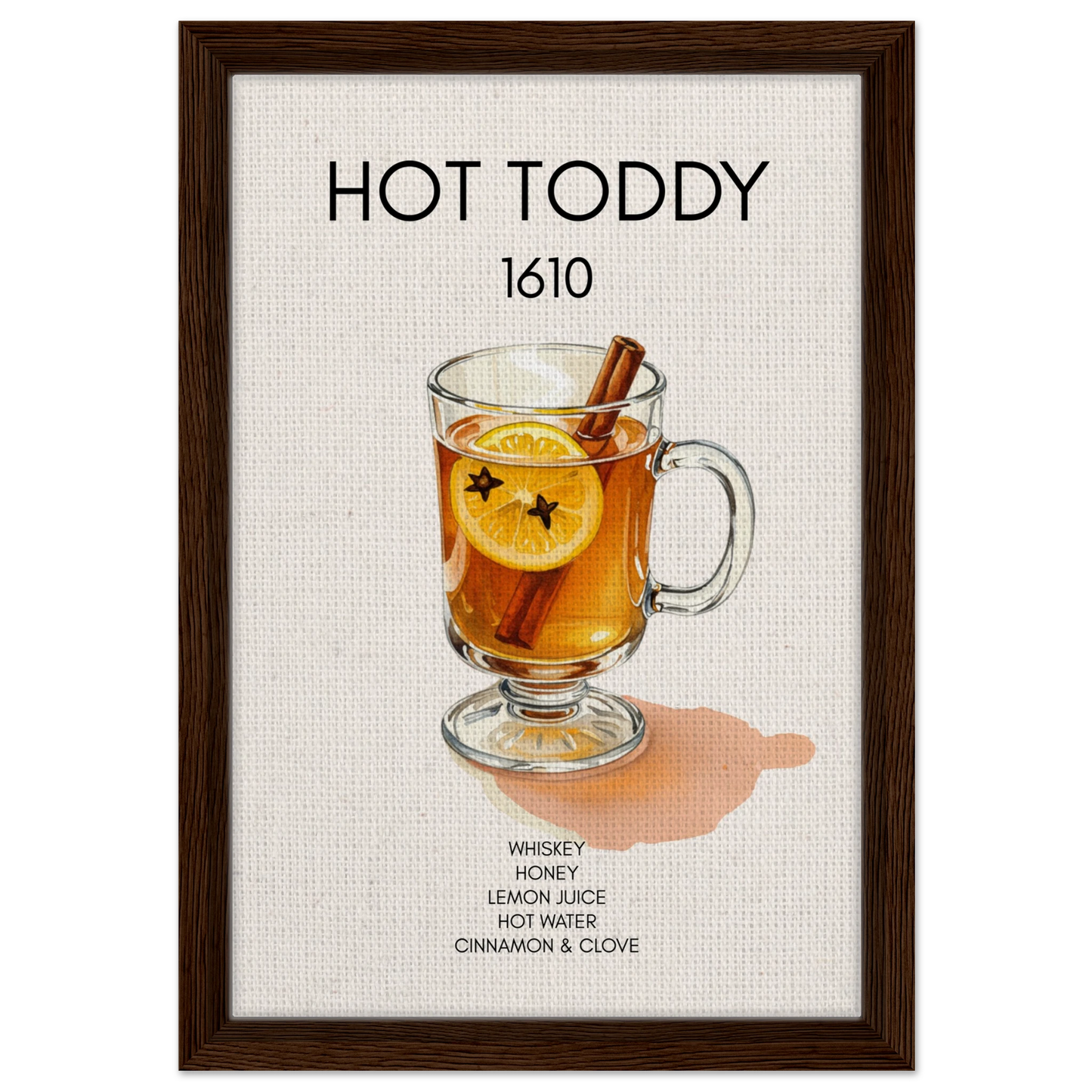 Hot Toddy Cocktail Bar Art Print Dark Brown Wood Frame 30x45 cm 12x18″ Framed Canvas