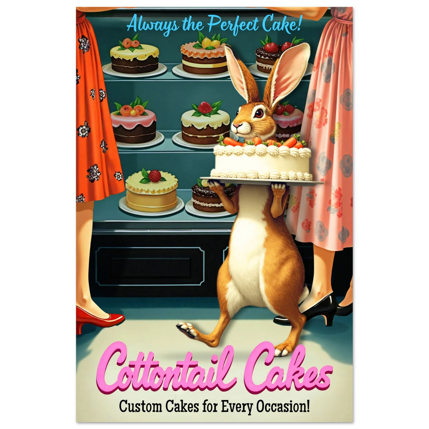 Cottontail Rabbit Bakery 1950s Kitchen Print No Frame 30x45 cm 12x18″ Premium Matte Paper Poster
