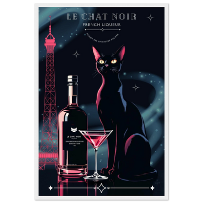 Art Deco Le Chat Noir French Black Cat Art Print 40x60 cm 16x24″ Museum-Quality Matte Paper Wooden Framed Poster White frame