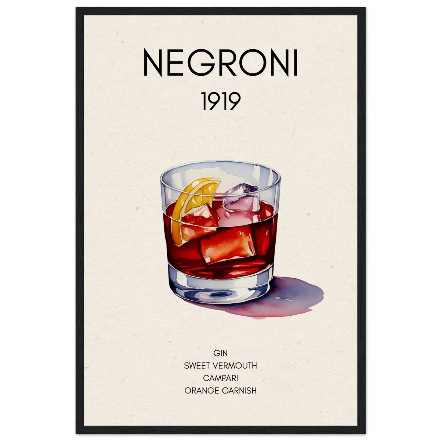 Negroni Cocktail Bar Poster Print Black Wood Frame 40x60 cm 16x24″ Museum-Quality Matte Paper Wooden Framed Poster