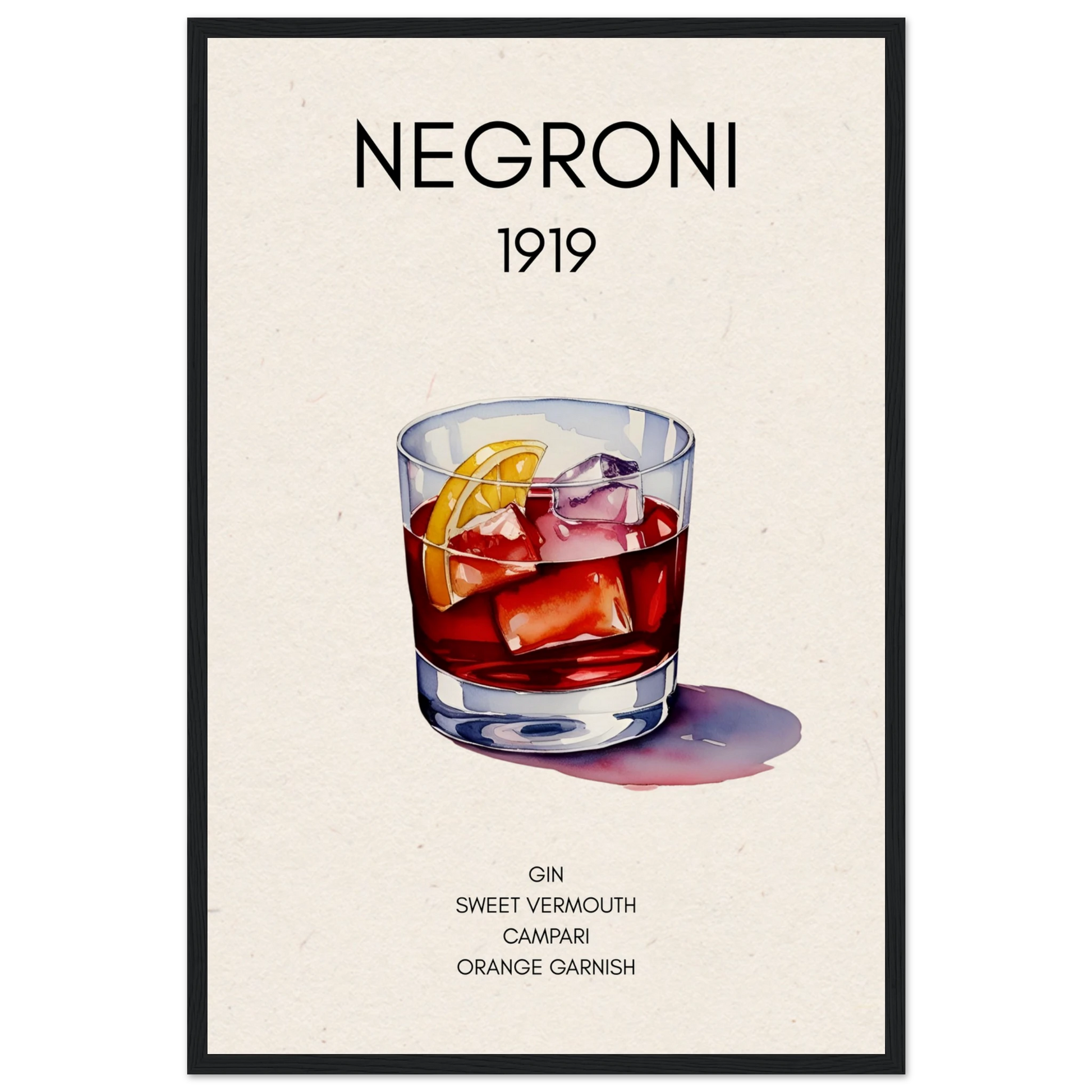 Negroni Cocktail Bar Art Print Black Wood Frame 40x60 cm 16x24″ Museum-Quality Matte Paper Wooden Framed Poster