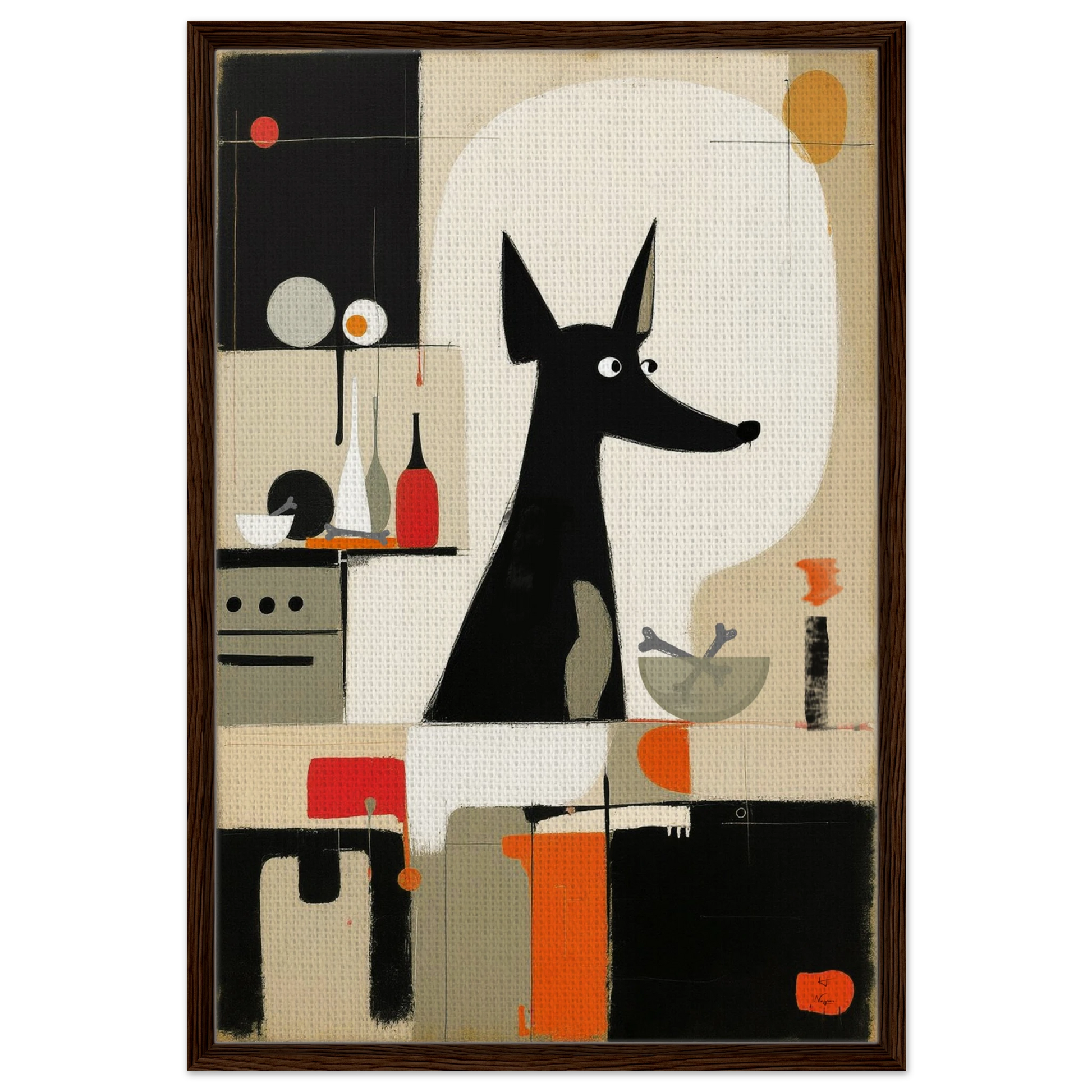 Modern Quirky Dog Lover Art Print Dark Brown Wood Frame 60x90 cm 24x36″ Framed Canvas
