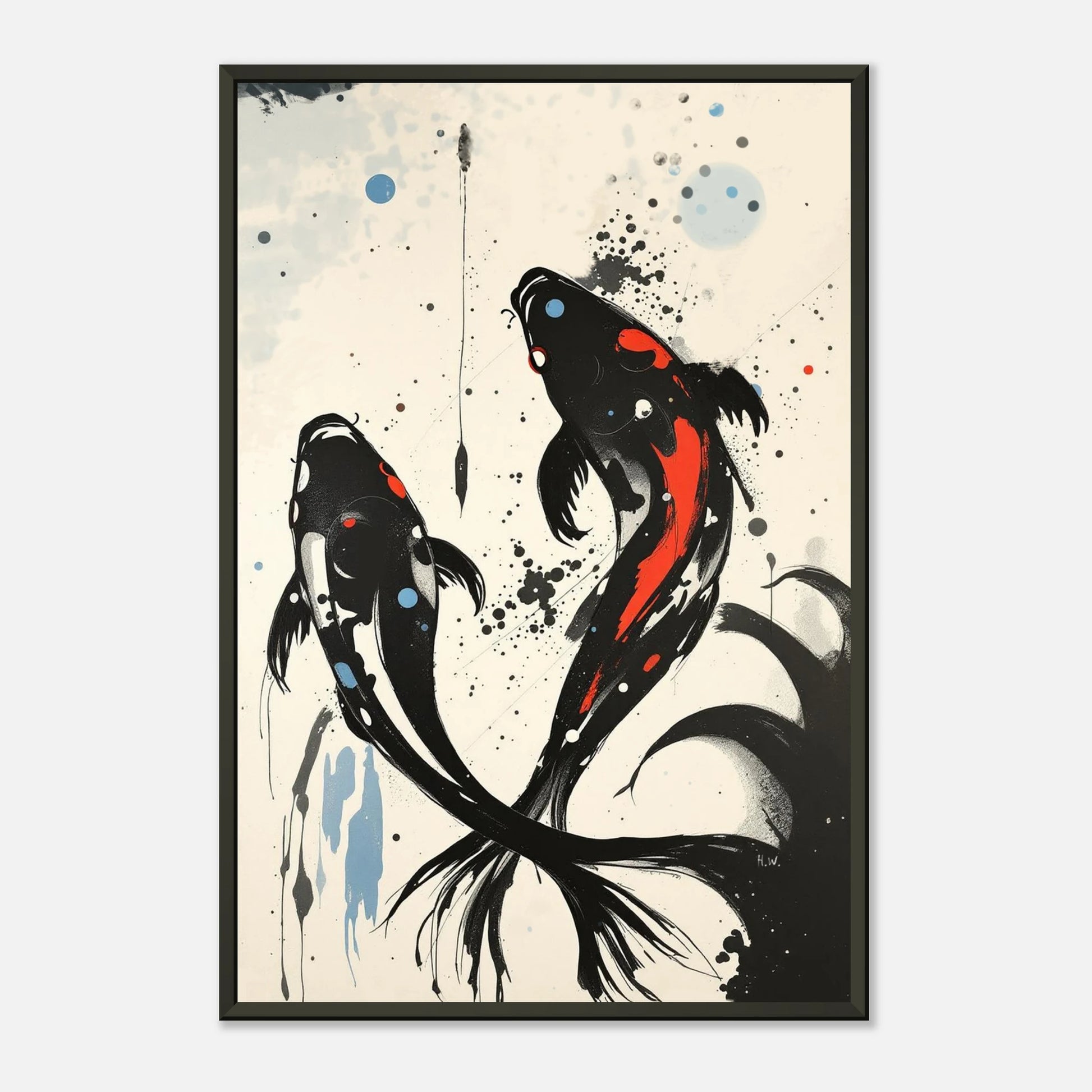 Modern Koi Fish Ocean Art Print 60x90 cm 24x36″ Museum-Quality Matte Framed Poster Black Wood Frame