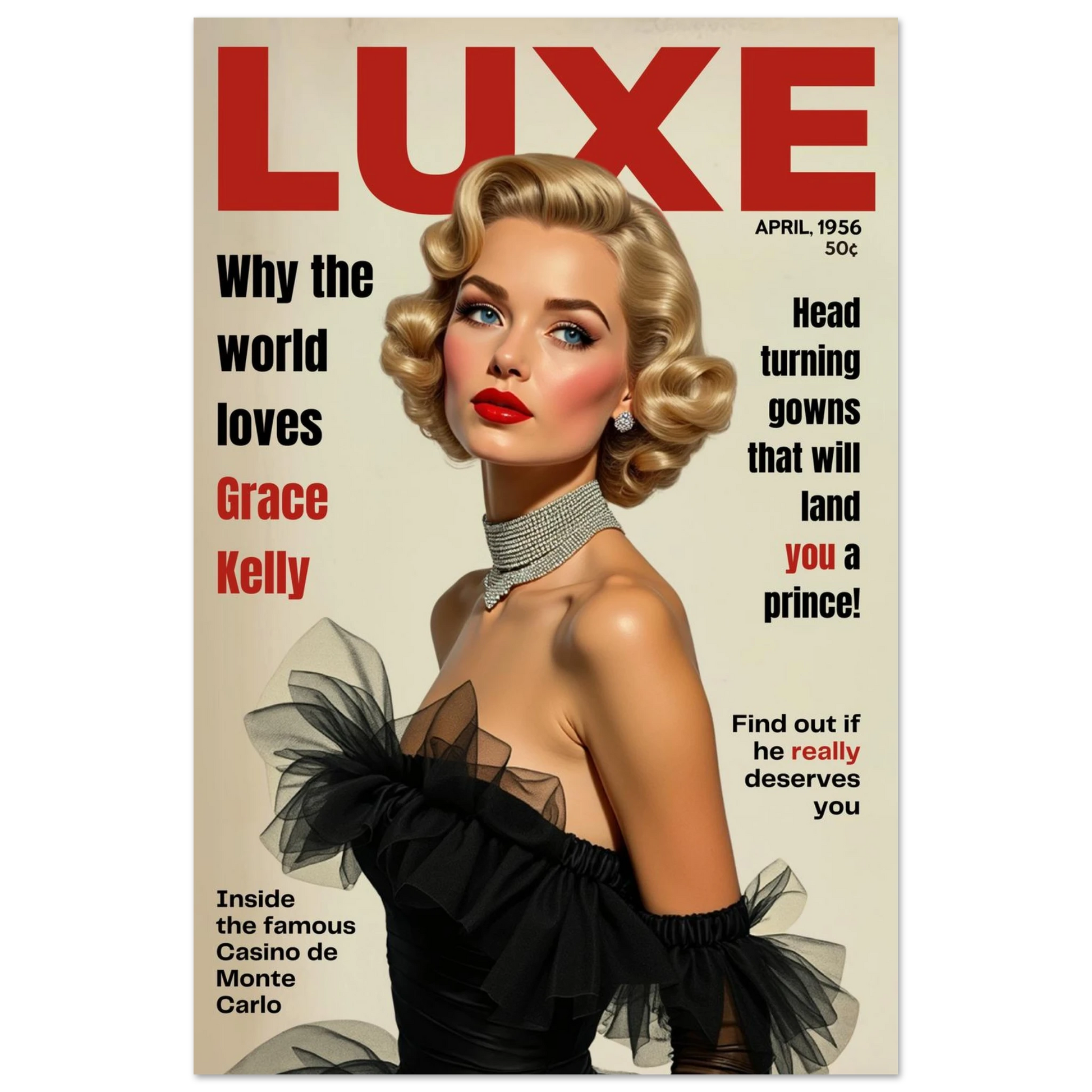Grace Kelly Hollywood Glam Magazine Art Print No Frame 40x60 cm 16x24″ Premium Matte Paper Poster