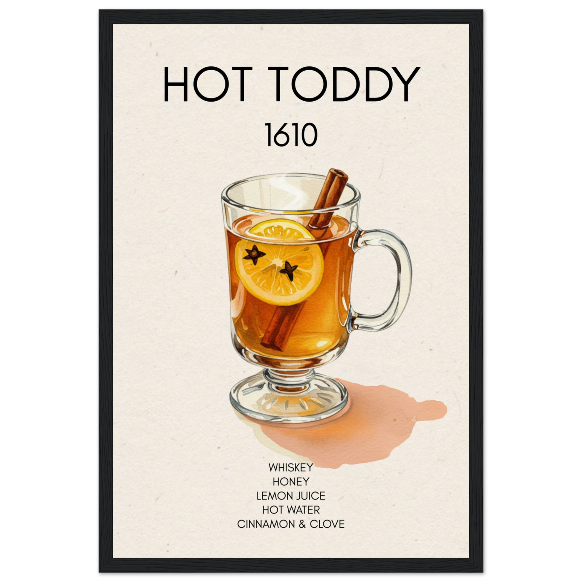 Hot Toddy Cocktail Bar Art Print Black Wood Frame 30x45 cm 12x18″ Museum-Quality Matte Paper Wooden Framed Poster