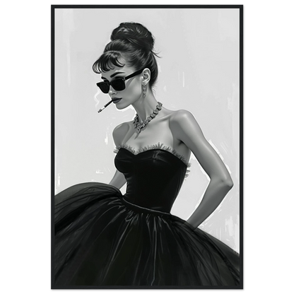 Audrey Hepburn Smoking Fashion Art Print Black Wood Frame 60x90 cm 24x36″ Classic Matte Paper Wooden Framed Poster