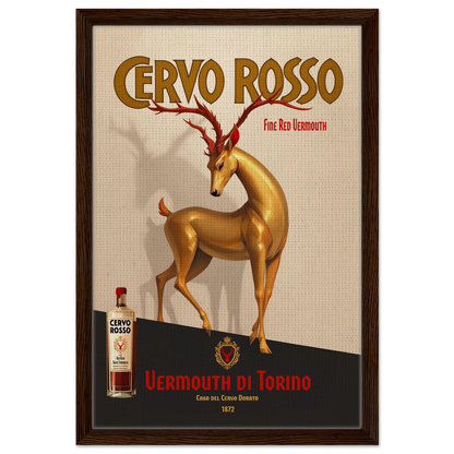 Art Deco Golden Deer Cocktail Bar Poster Print 40x60 cm 16x24″ Framed Canvas Dark Brown Wood Frame