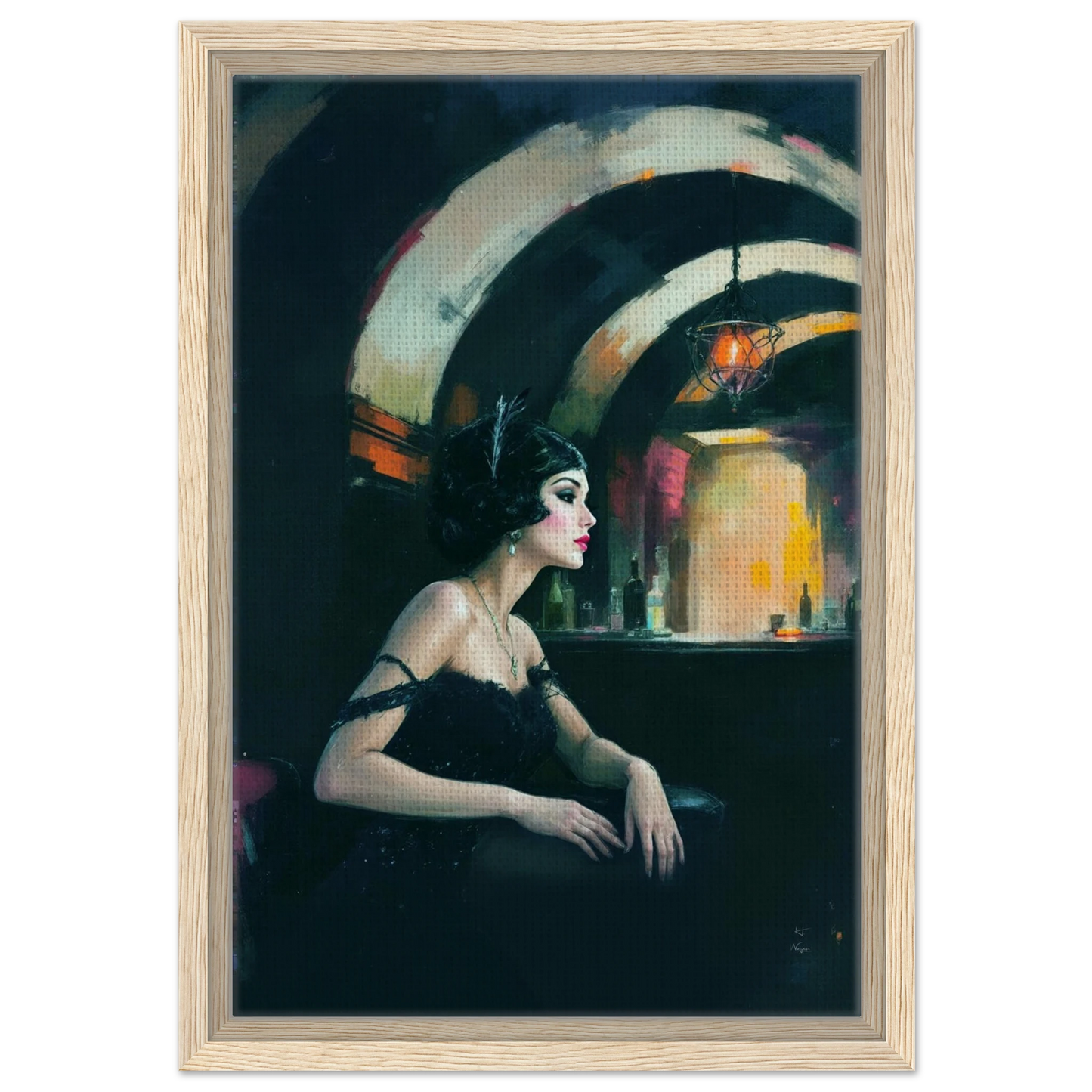 Speakeasy Flapper Gatsby Wall Art Poster Print 30x45 cm 12x18″ Framed Canvas Light Wood Frame