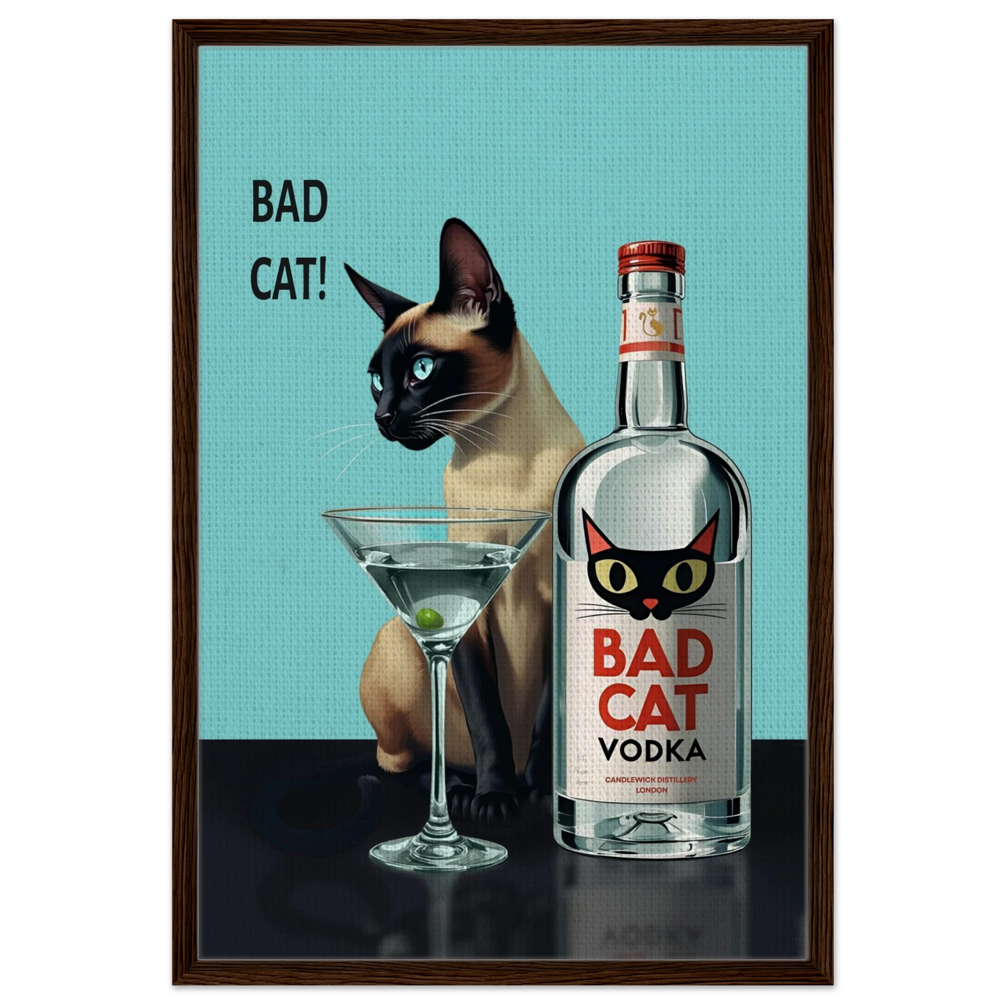 Siamese Cat Retro Martini Cocktail Bar Art Print No Frame 40x60 cm 16x24″ Premium Matte Paper Poster