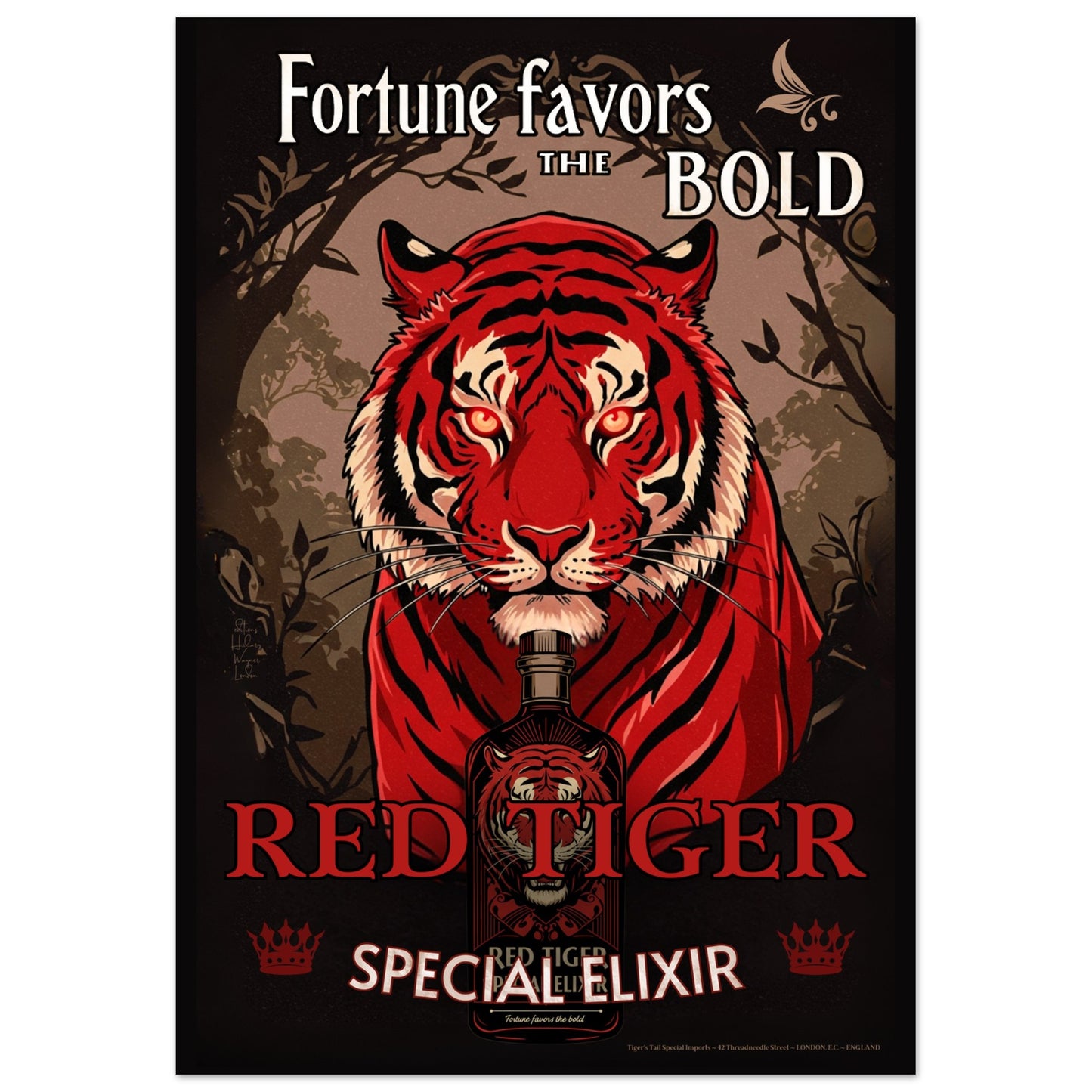 Tiger Cocktail Bar Art Poster Print 70x100 cm 28x40″ Classic Matte Paper Poster - -