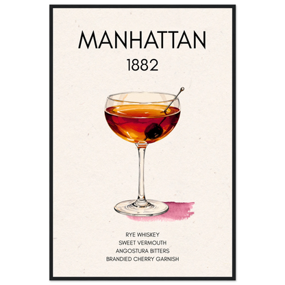 Classic Manhattan Cocktail Bar Art Print Black Wood Frame 60x90 cm 24x36″ Classic Matte Paper Wooden Framed Poster