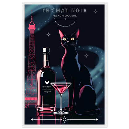 Art Deco Le Chat Noir French Black Cat Art Print 40x60 cm 16x24″ Premium Matte Paper Wooden Framed Poster White frame